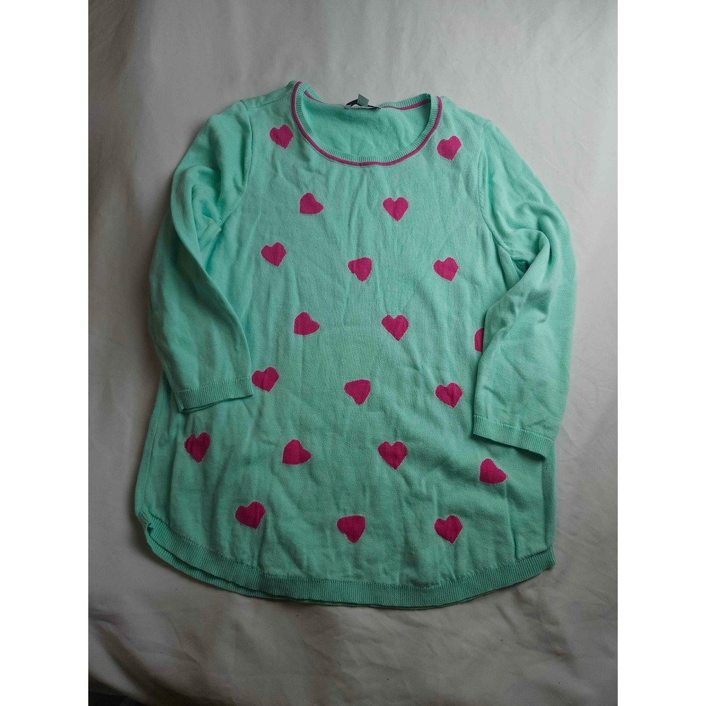 Kim Rogers Womens Mint Green Pink Heart Print Cotton Knit Sweater‎ Size M